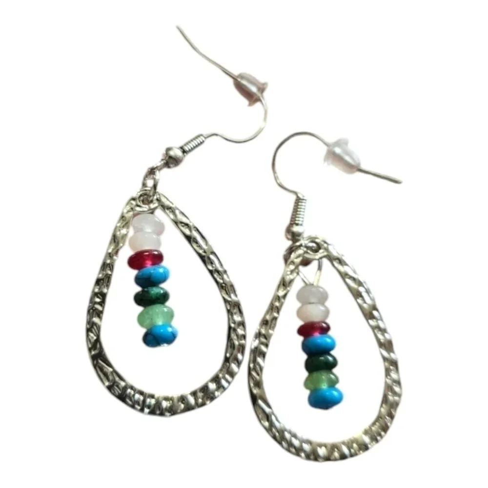 Silver Plated Bohemian Colorful Beaded Dangle Earrings